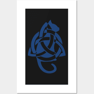 Blue Celtic Triquetra Cat East Silhouette Posters and Art